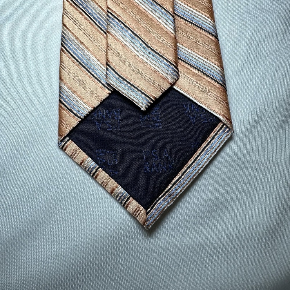 Jos A Bank Mens Silk Tie Lot 2 Light Green Peach Preppy Diagonal Stripe NEW - Picture 13 of 13